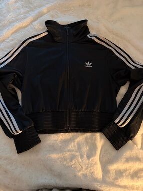 adidas Black Bomber Track Jacket with White Stripes